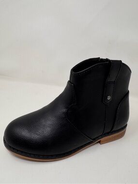 Cat & Jack Black Girls' Side-Zip Ankle Boot leather like size 11